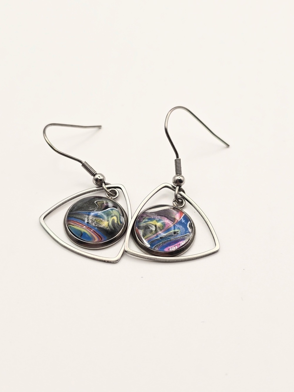 Handmade Multicolor Glass Drop Earrings with Silver-Tone Frame - Picture 2 of 3